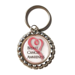Breast Cancer Awareness Heart Bottle Cap Keychain, Breast Cancer, Survivor, Find A Cure, Pink Ribbon