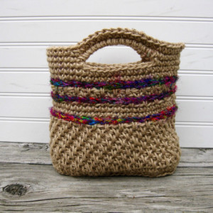 Natural Jute and Sari Silk Purse/Handbag - Handmade in the USA by Twisted Blossom Design