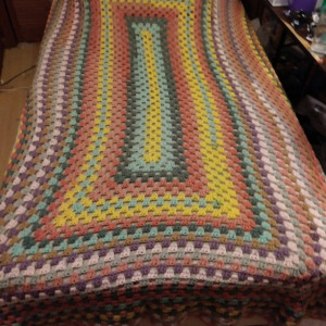 granny square blanket, granny square twin blanket, twin size blanket, yellow blanket, pink blanket, orange blanket, blue blanket