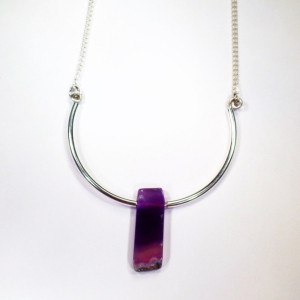 Purple Agate Silver Choker Natural Gemstone Jewerly Dyed Agate Jewelry Gemstone Choker Purple Agate Necklace Adjustable Choker