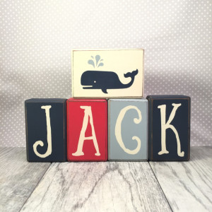 Nautical baby name sign blocks stacking wood blocks handpainted wood sign blocks primitive rustic country home decore personalized custom