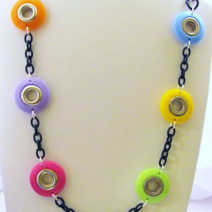 Plastic Necklace Disc Necklace Black Chain Necklace Pastel Necklace Colorful Necklace