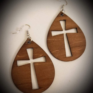 Wooden Cross Earrings