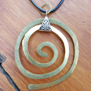 Golden Brass Spiral necklace, hand hammerd