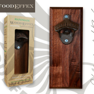 Bottle Opener Magnetic Cap Catcher - Handcrafted Walnut Wood with Antique Bronze Opener