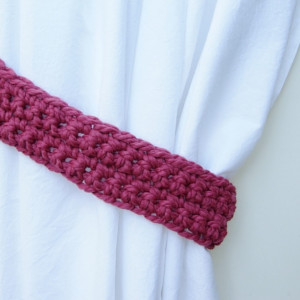 One Pair of Solid Dark Raspberry Pink Curtain Tie Backs, Tiebacks for Drapes, Drapery, Basic Simple, Crochet Knit, Ready to Ship in 2 Days