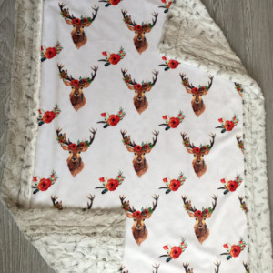ShipsNow All Minky Baby Blanket Deer Floral Toddler Childrens