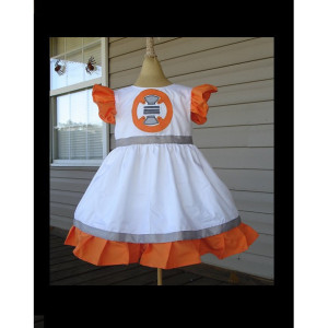Star Wars BB8 Appliqued Girls Dress(-----)Flutter sleeves and Appliqued Panel(-----)Made to order sizes 12 months to Girls size 8