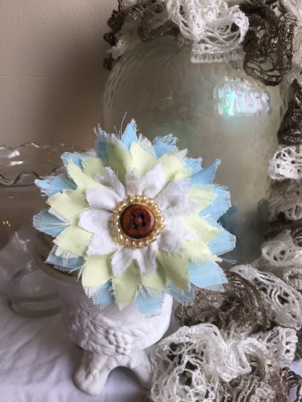 Shabby Chic Frayed Floral Barette Pin