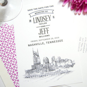 Nashville Water View Skyline Wedding Save the Date Cards (set of 25 cards)