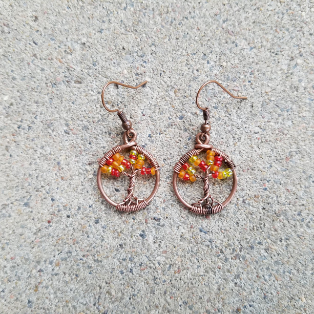 Tree of life miniature earrings in fall colors