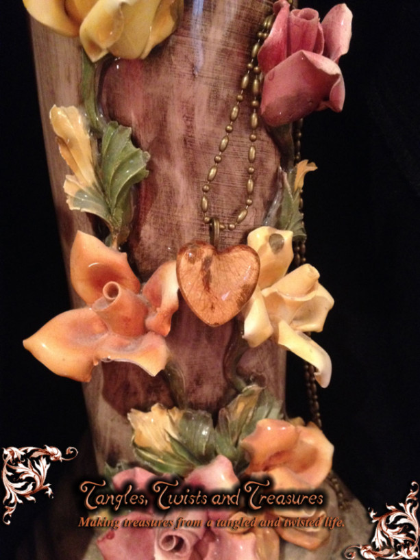 "Petals" Real Dried Rose Petal Heart Pendant with Swarovski Crystal Option