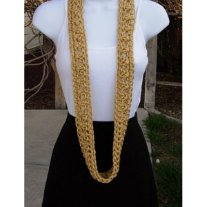 SUMMER SCARF Small Infinity Loop Solid Soft Gold Yellow, Crochet Knit Endless Circle Skinny Narrow Lightweight Cowl, Ready to Ship in 2 Days
