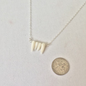 White Coral Vampire "Teeth" Fangs Necklace in Sterling Silver, Choice of necklace length of 16", 18" or 20", Halloween Jewelry, Costume