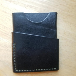 Leather Card Wallet Black with OD green thread