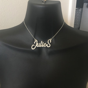 Personalized, diamond bling cursive name necklace