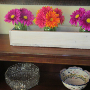Antique White Wash Wood Planter Box • Mason Jar Centerpiece, Long wood box, Candle Holder, Wedding Centerpiece • 31 inches long