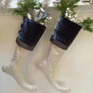 White and Silver Christmas Stocking, White Christmas, White Stocking, White Christmas Stocking, White and Gray Stocking