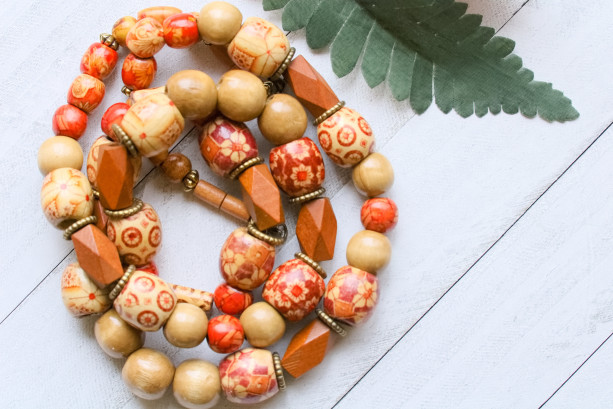 Boho Colorful Necklace, Wooden Beads Necklace, Earthy Necklace, Brown Necklace
