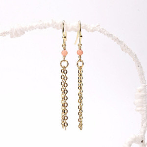 Pink Coral Tassel Earrings, Gold Filled Tassel and Tiny Pink Coral Beads Dangling from Gold Filled Earwires