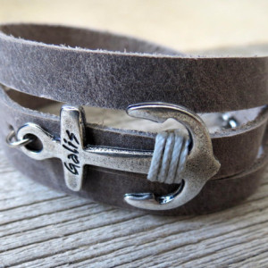Men's Bracelet - Men's Anchor Bracelet - Men's Leather Bracelet - Men's Jewelry - Men's Gift - Husband Gift - Boyfriend Gift - Male Jewelry