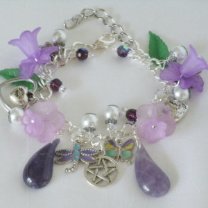Lavender Flower Pentacle Charm Bracelet