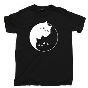Yin Yang Cats T Shirt, Feline Animal Lover Purrfect Kitty Cat Lady Men's Unisex Cotton Tee Shirt