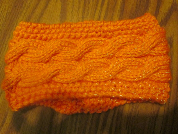 Hand Knit Headband/ Earmuff- Reflective Neon Orange