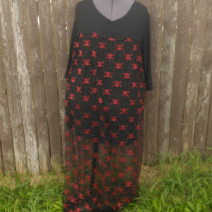 Skull and Crossbones Black Red Mesh Maxi Dress Size XXL Eco Friendly Plus Size