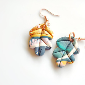 Handmade oak leaf clay dangle earrings