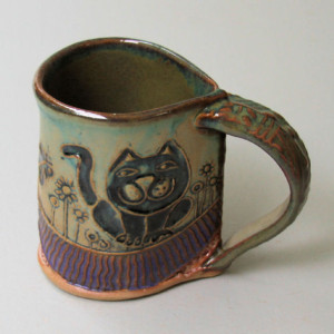 Cat Pottery Mug Coffee Cup Handmade Microwave and Dishwasher Safe 12oz
