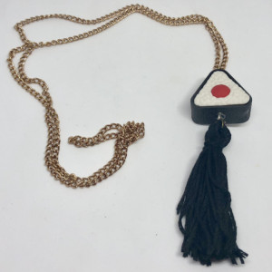 Sushi Roll Sashimi Upcycled Eraser Toy with Tassel Necklace - Food Emoji Jewelry - Tassel Necklace - Upcycled Toy Necklace -  Makizushi Gift