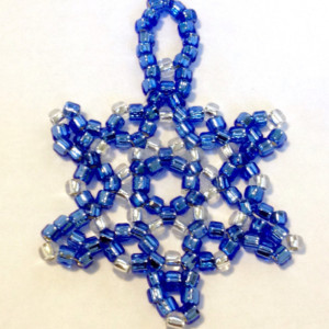 3 Beaded Snowflake Ornaments, Blue, Gold, and Silver Beaded Christmas Ornaments, Christmas Decoration, Handmade Seed Bead Holiday Ornament