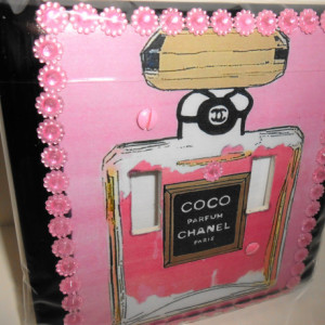 Handcrafted Perfume Design Decorative Double Light Switchplate Cover with Raised Pink Trimming
