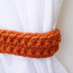 One Pair of Solid Bright Pumpkin Orange Curtain Tie Backs, Crochet Drapery Tiebacks for Drapes, Modern Holdbacks, Ready to Ship in 3 Days