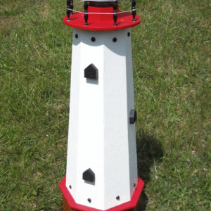 36" Solar lighthouse wooden decorative lawn and garden ornament - red accents