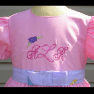 Custom Disney Pink  & Purple Multi Princess Appliqued dress with Embroidery Monogram(-----)Sizes 12M to girls size 8