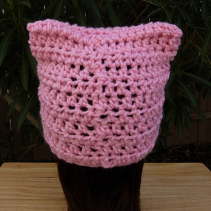 Light Pink Pussy Cat Hat with Kitty Ears, PussyHat, Pussy Hat, Handmade Soft 100% Acrylic Crochet Knit Winter Solid Pink Beanie, Ready to Ship in 3 Days