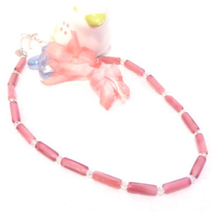 Spring Pink Shabby Chic  Elegance glass tube swarovski Necklace choker sterling silver clasp 