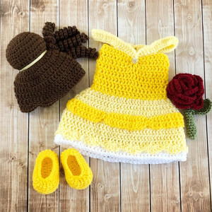 Princess Belle Beauty and the Beast Inspired Costume/Crochet Princess Belle Dress/Princess Photo Prop- MADE TO ORDER
