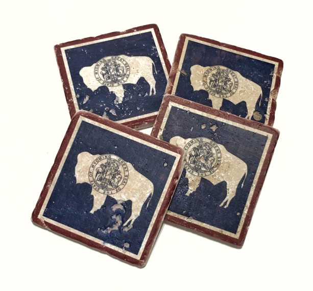 Wyoming State Flag Natural Stone Coasters, Set of 4 with Full Cork Bottom