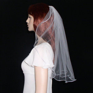 Satin Cord  Veil Shoulder Length 24"   rattail cord veil available in White, Light Ivoy and Ivory