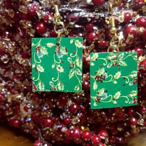 Tin Christmas Earrings, Holiday Earrings, Holly Earrings, Misteltoe Earrings,  Repurposed Earrings, Recycled Earrings