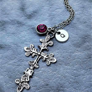 Personalized Flower Cross Necklace 