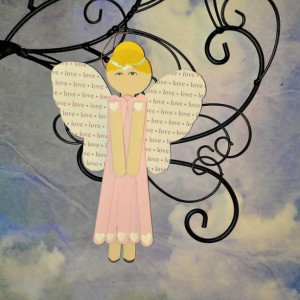 Pink Love Angel Wall Art / Hanging Wooden Angel / Personalized Gift for Valentine / Gift for Girlfriend