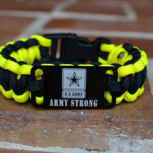 US Army Strong Black and Yellow Paracord Bracelet w/ Plastic Buckle