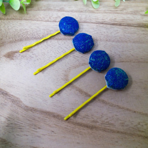 Blue and Yellow Set of 4 Hair Pins | Handmade | Bobby Pins | Girl Hair Accessory | Hair Clips | Hair Barrette | Cotton Fabric | 4 Pack