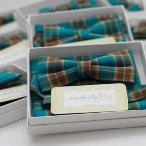 Preppy Turquoise and Brown Plaid Bow Tie - Wedding Bow Tie Groom Groomsmen Dog Baby Toddler Kids