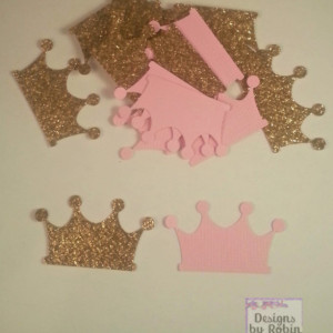 200 Pink and Gold Glitter Princess Crown Confetti  - Tiarra Gold and Pink Party - Baby Princess Party  - Prince Party - Wedding Decor