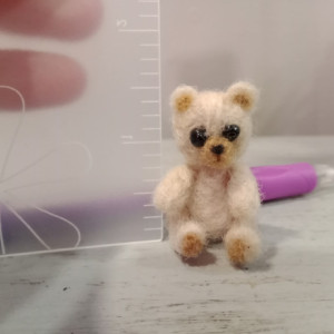 Tiny miniature wool felted teddy bear cream color doll bear